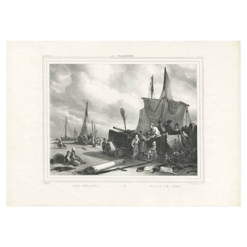 Antique Print of the Beach by Soetens & Fils, c.1840 For Sale