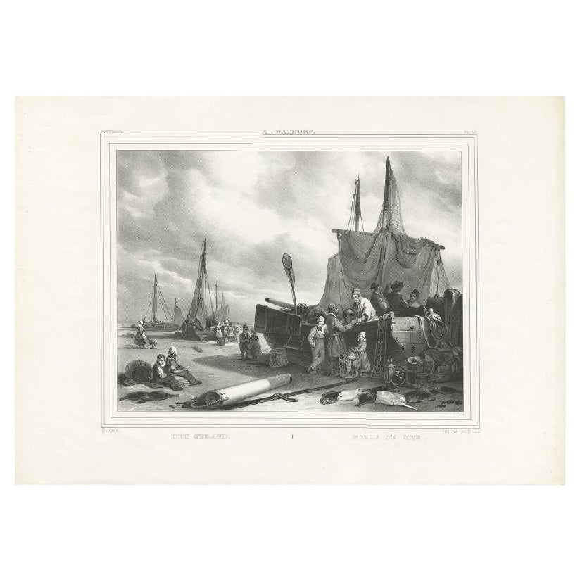Stampa antica della spiaggia di Soetens & Fils, 1840 ca.