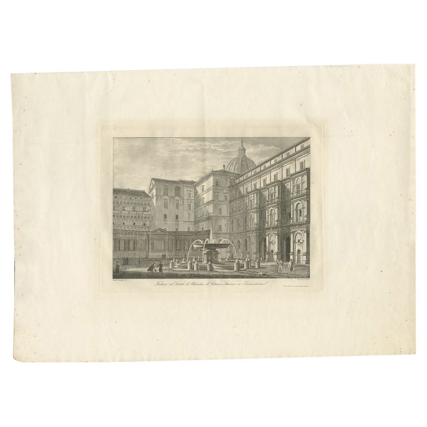 Antique Print of the Belvedere Courtyard, 1859 For Sale
