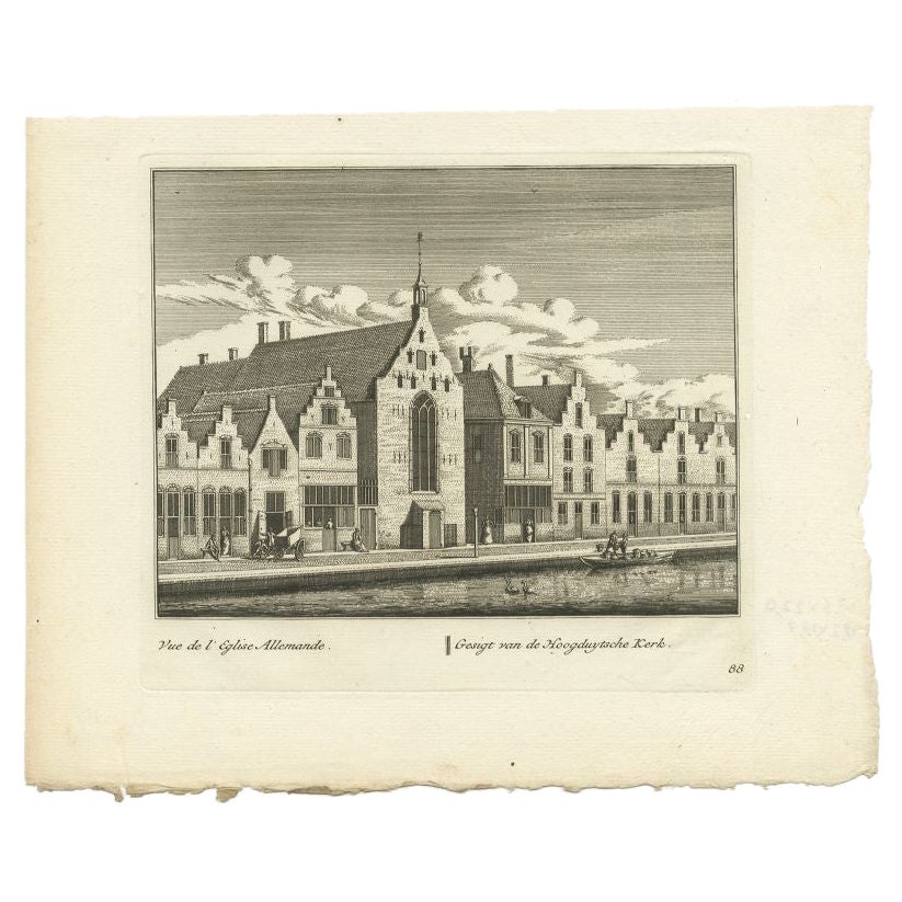 Antique Print of the Bethlehem Church of Leiden, the Netherlands For Sale