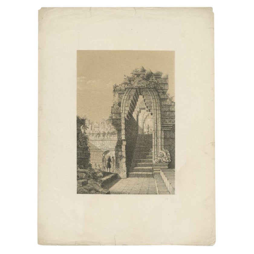 Antique Print of the Borobudur Temple Portal near Yogyakarta, Indonesia, c.1880