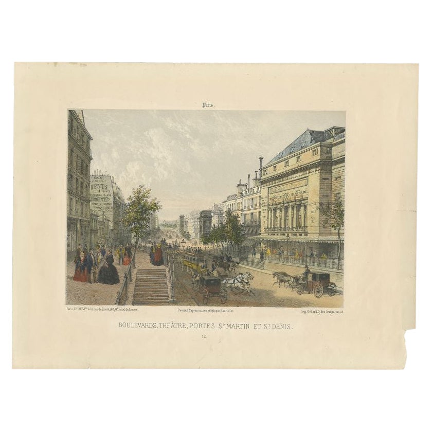 Antique Print of the Boulevard, Theatre and Gates of Paris, 1854 For Sale
