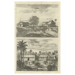 Antique Print of the Churches of Cathay and Waranni in Ceylon 'Sri Lanka', 1703