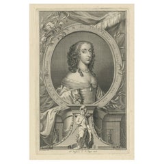 Portrait ancien de la reine Mary Henrietta Stuart, épouse de Willem d'Orange, 1752