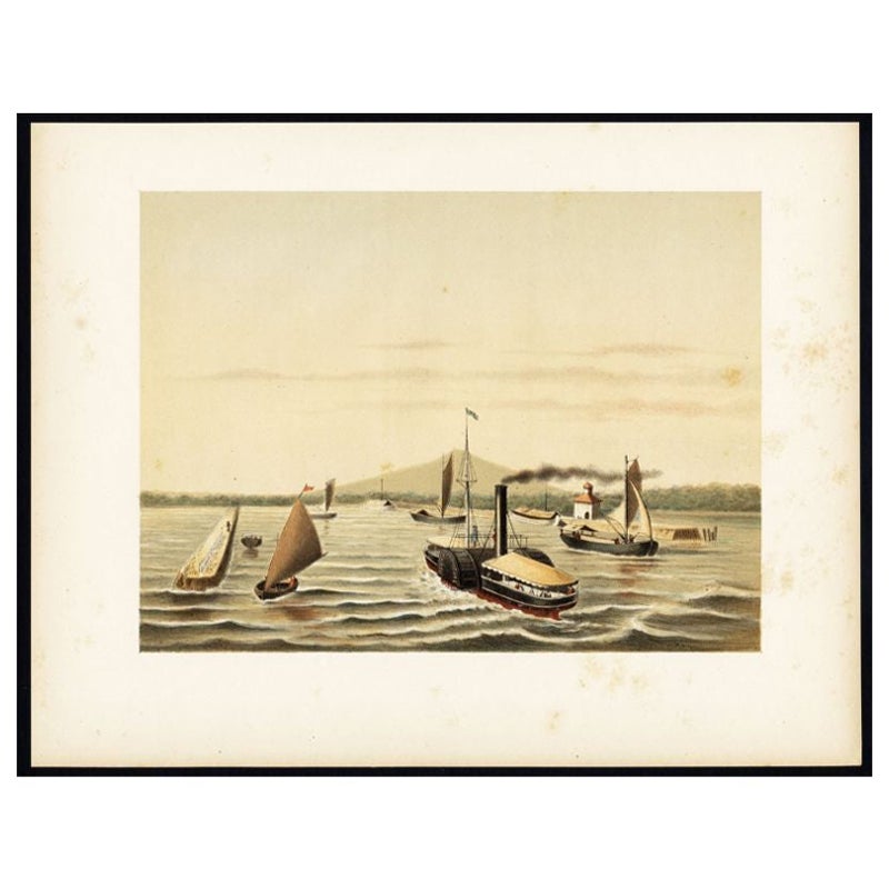 Antique Print of the Ciliwung Paddle Steamer in Tanjung Priok Harbour, Batavia For Sale