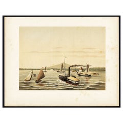 Antiker Druck des Ciliwung- Paddle-Dampfers im Tanjung Priok- Hafen, Batavia