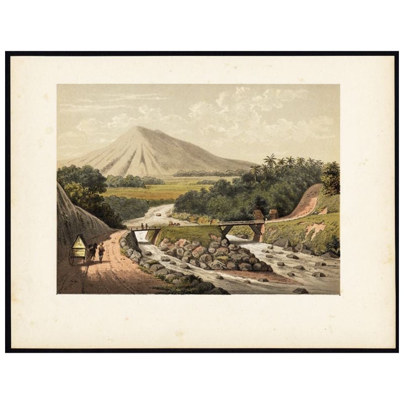 Antiker Druck des Ciliwung-Fluss in der Nähe von Gunung Badak auf Java, Indonesien, 1888