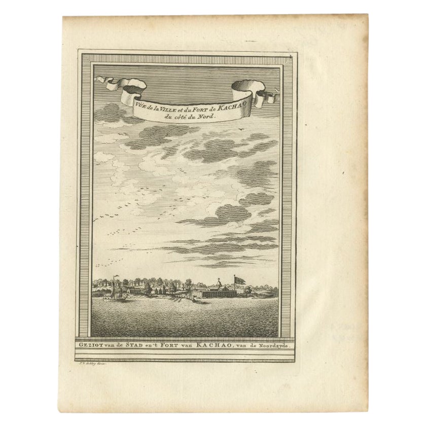 Antique Print of the City and Fortress of Kachao in Guinea Bissau, Africa, 1747 For Sale