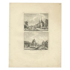 Antique Print of the City Gates of Sneek, City in Friesland, The Netherlands