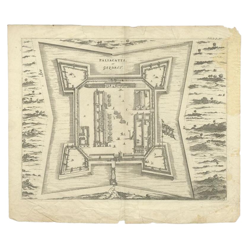 Antique Plan of Paliacatta or Pulicat in Tamil Nadu, on the Coromandel, India For Sale