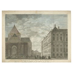 Antiker Druck des Rathauses und der Kirche Amsterdam von Tirion, 1766