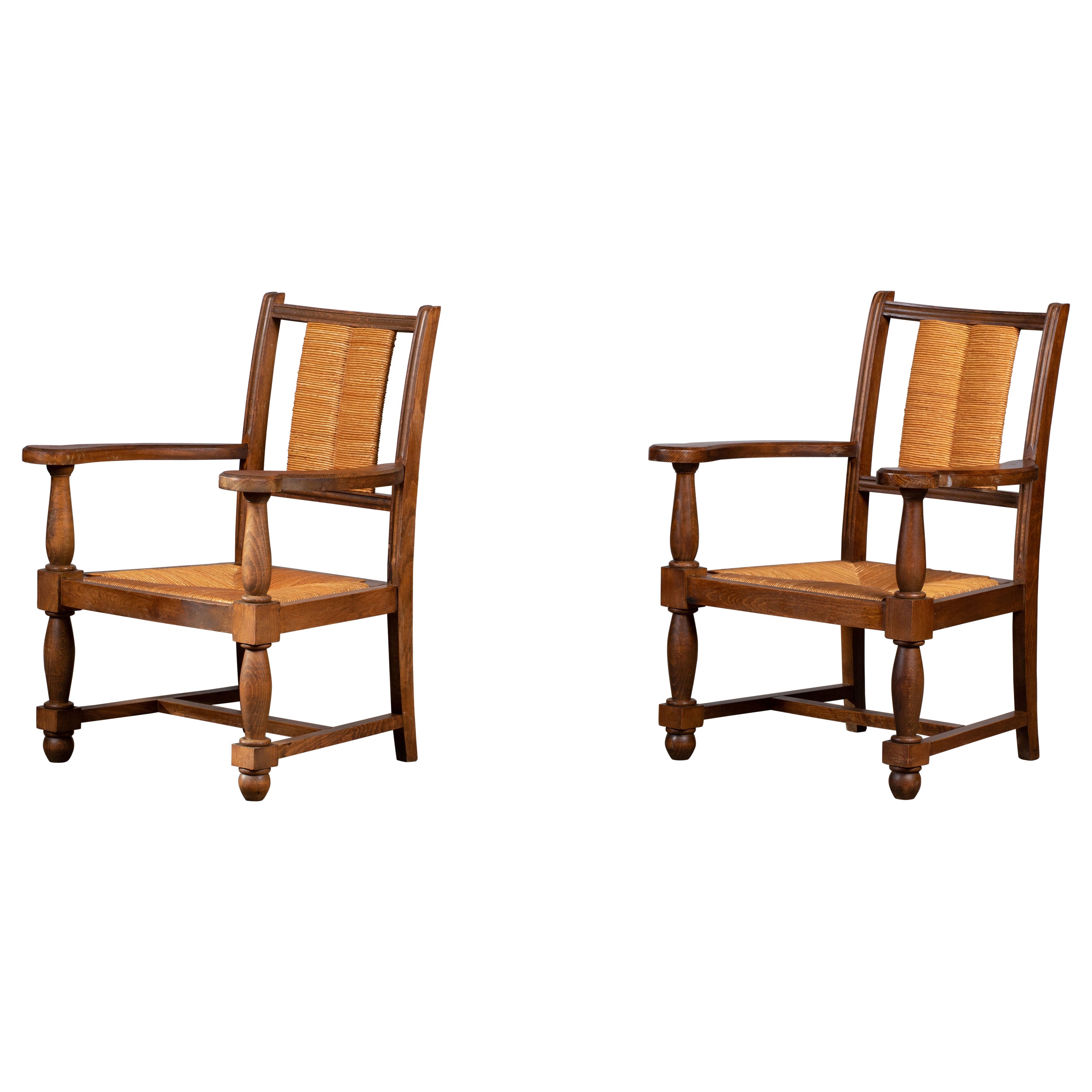 Pair of Vintage French Rush Armchairs in Style of Francis Jourdain