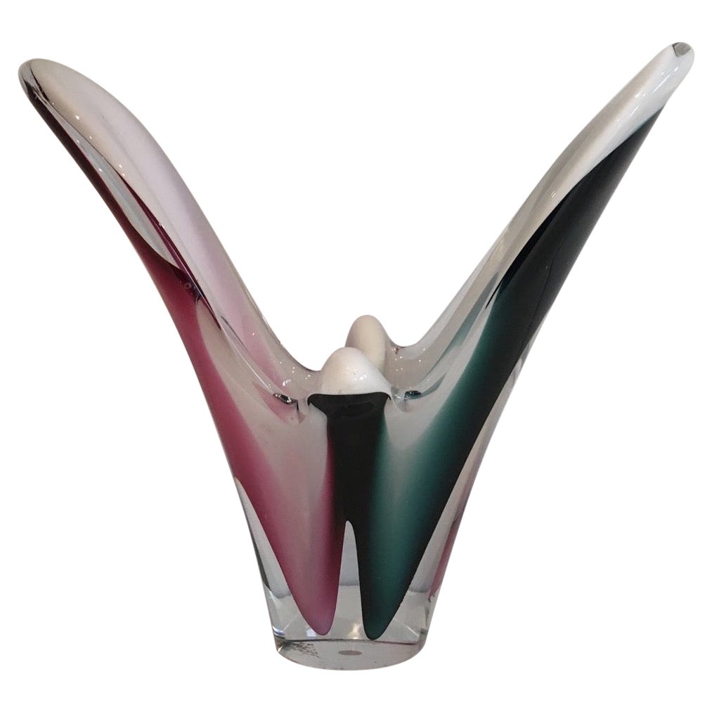 Multicolor Glass Coquille Vase. Sweedish Work Signed Flygsfors, 1956