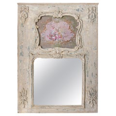 Retro Hand-Carved and Polychromed Wooden Trumeau Wall Mirror