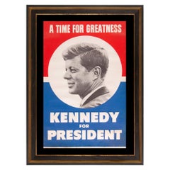 Vintage John F. Kennedy "A Time for Greatness" 1960 Campaign Poster