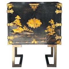 Antique Chinese Lacquer Cabinet on Brass Stands