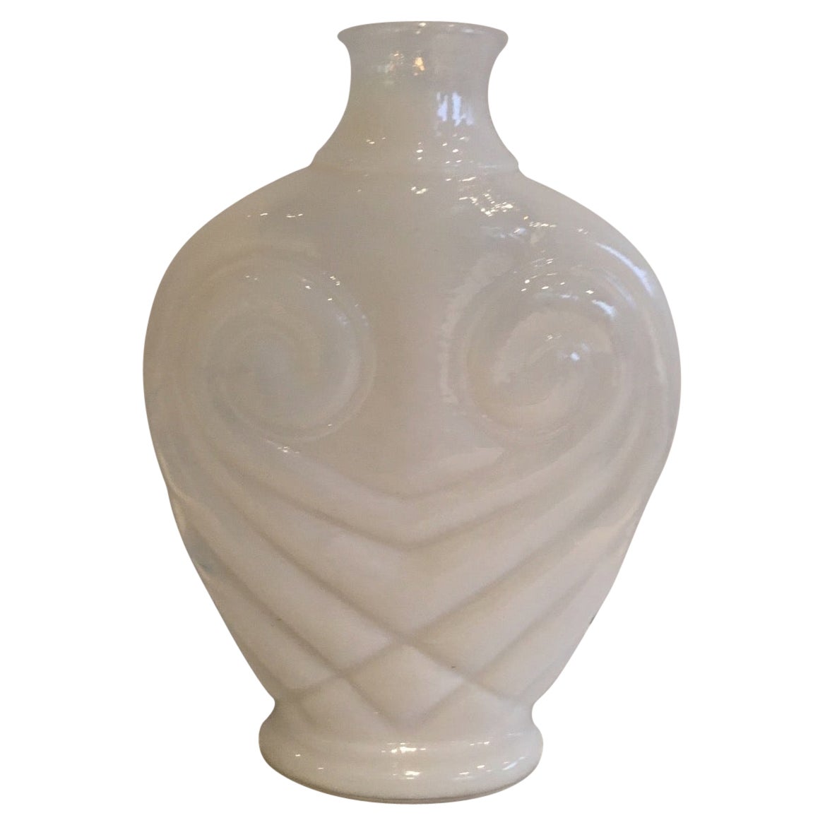 White Opalin Glass Owl Vase. French Work. Circa 1970 For Sale