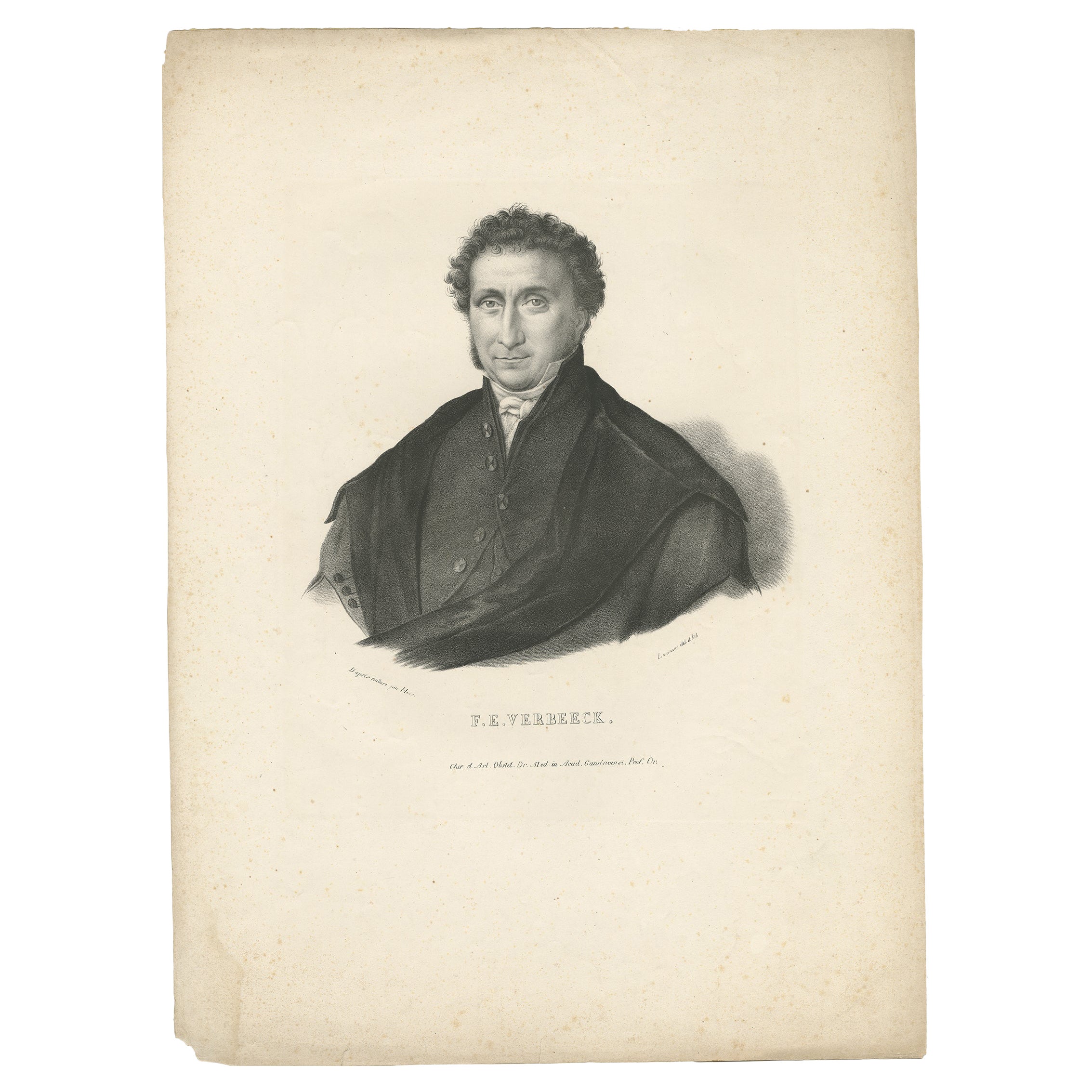 Antique Portrait of F.E. Verbeeck by Lemonnier, c.1840 For Sale