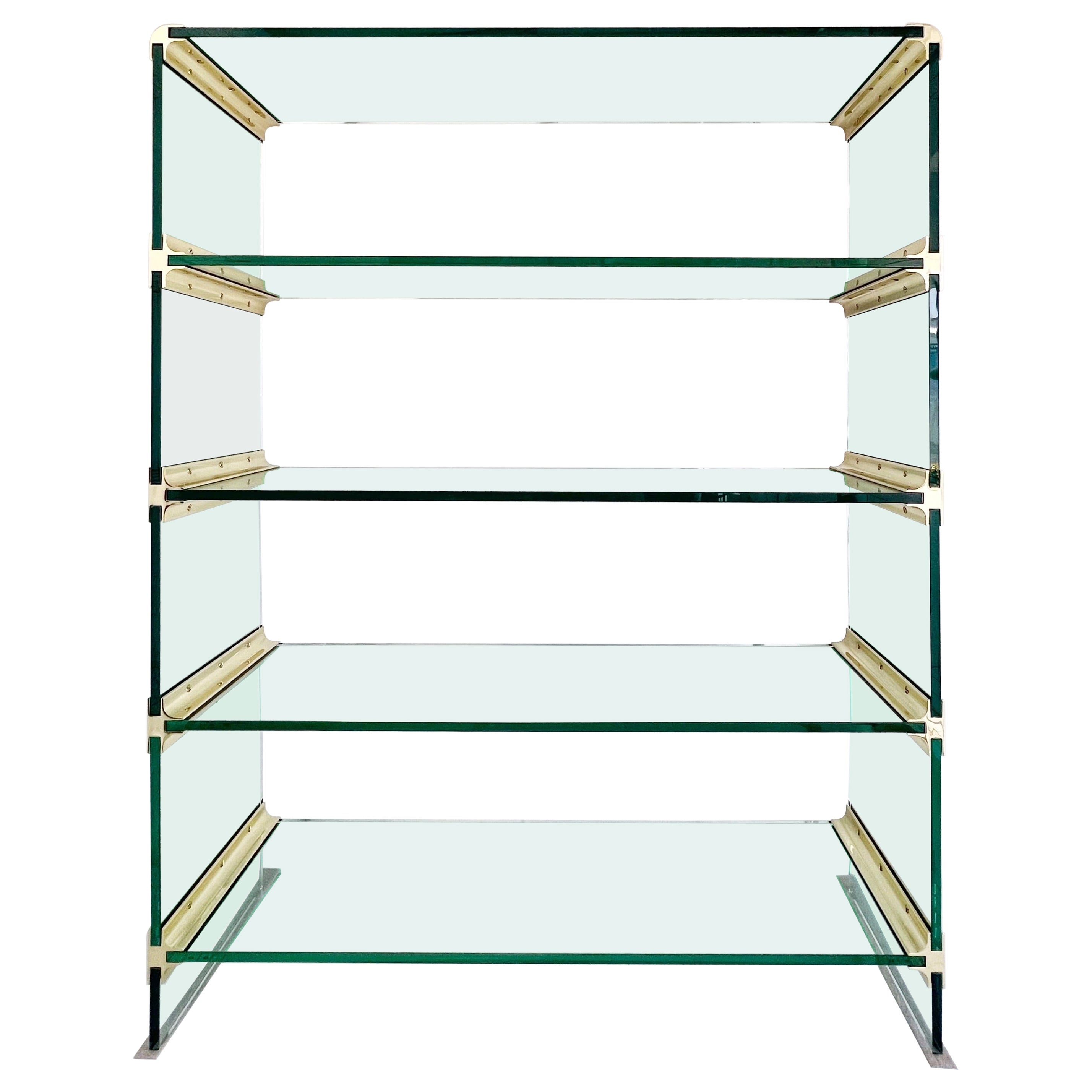 Glass and Brass Modern Bookcase Etagere, 1970s