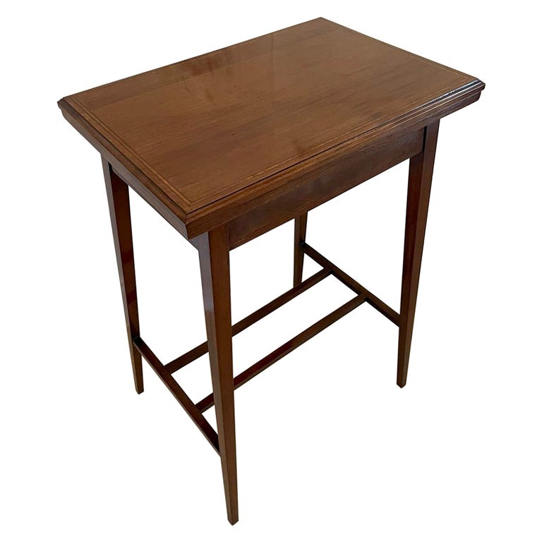 Antique Edwardian Quality Mahogany Inlaid Fold Over Card Table For Sale at 1stDibs