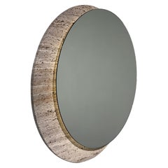 Contemporary Round Mirror, Travertine Titanium and Mirror with Led Lighting