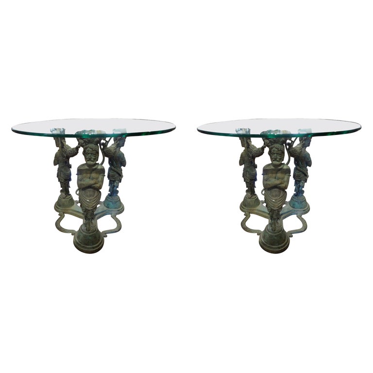 Pair of Vintage Bronze Grecian Inspired Tables For Sale at 1stDibs