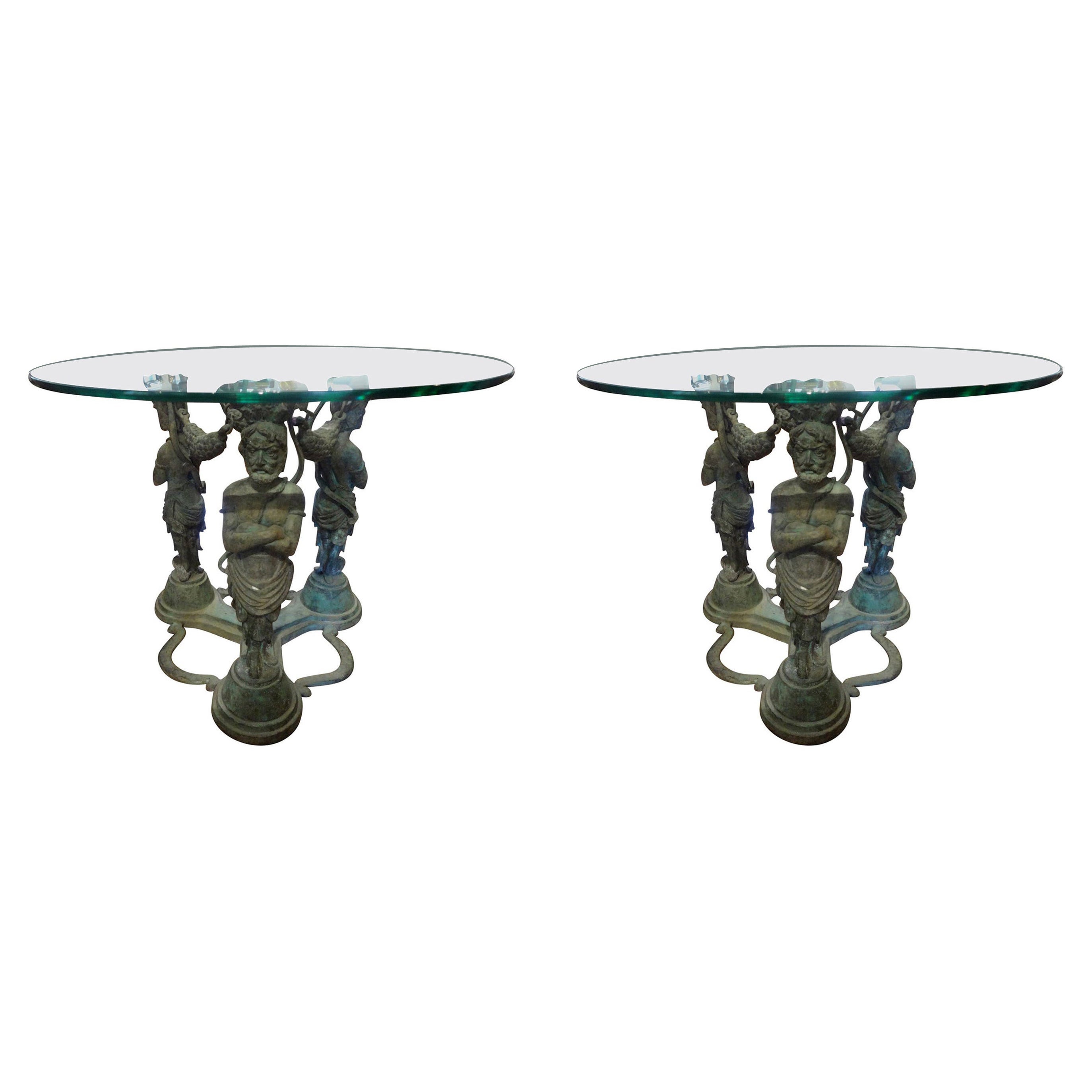 Pair of Vintage Bronze Grecian Inspired Tables For Sale