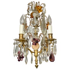 Antique French Baccarat Crystal & Gold Bronze Petite 4 Light Chandelier, Ca 1900