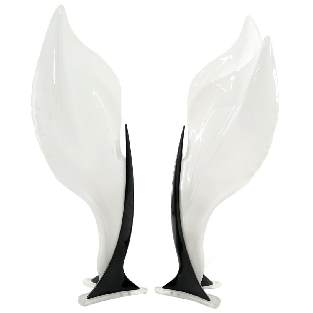 Pair Tall Table Lamps by Roger Rougier in White & Black Acrylic, Tall For Sale