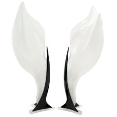 Pair Tall Table Lamps by Roger Rougier in White & Black Acrylic, Tall