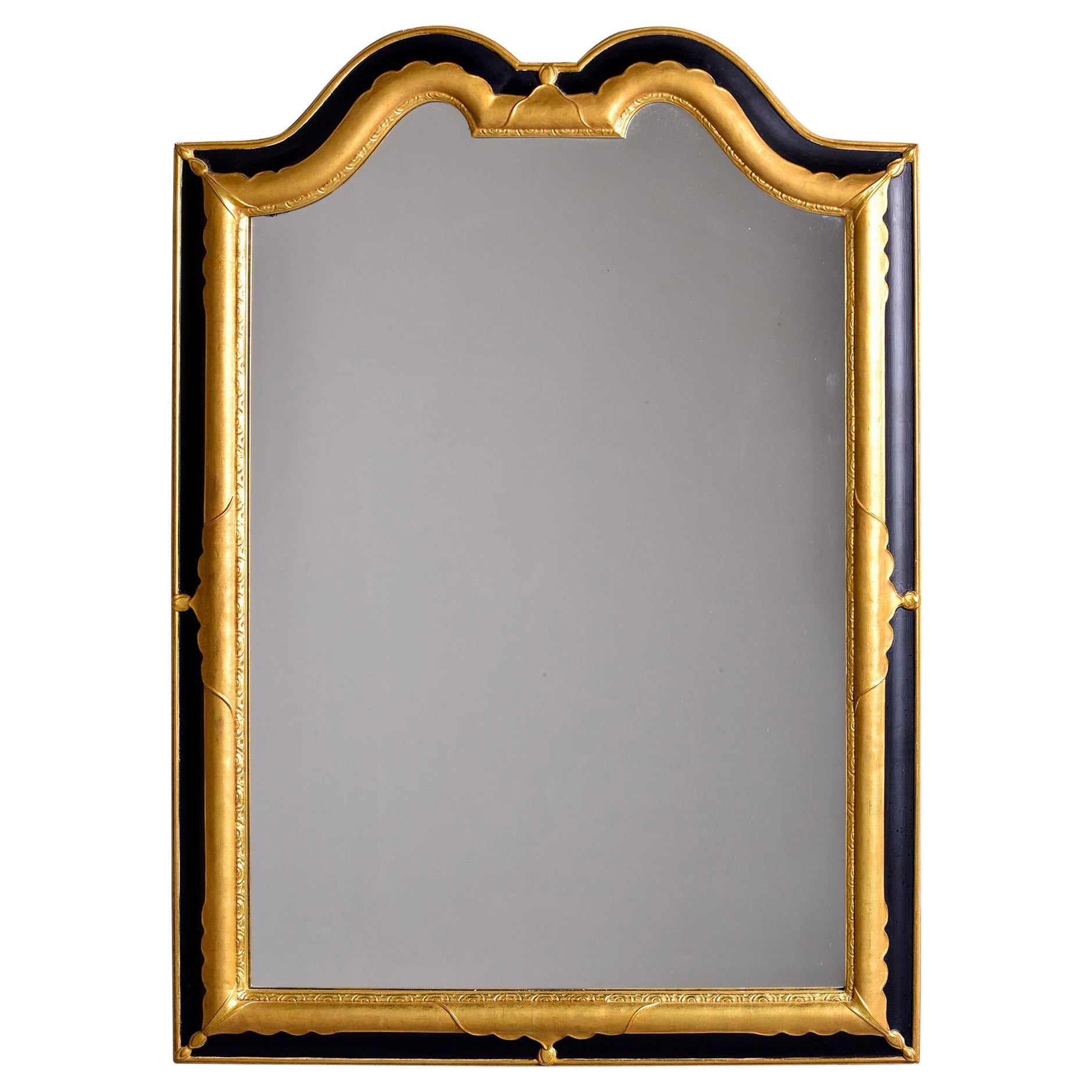 Mid Century Black and Gilt Frame Mirror  For Sale