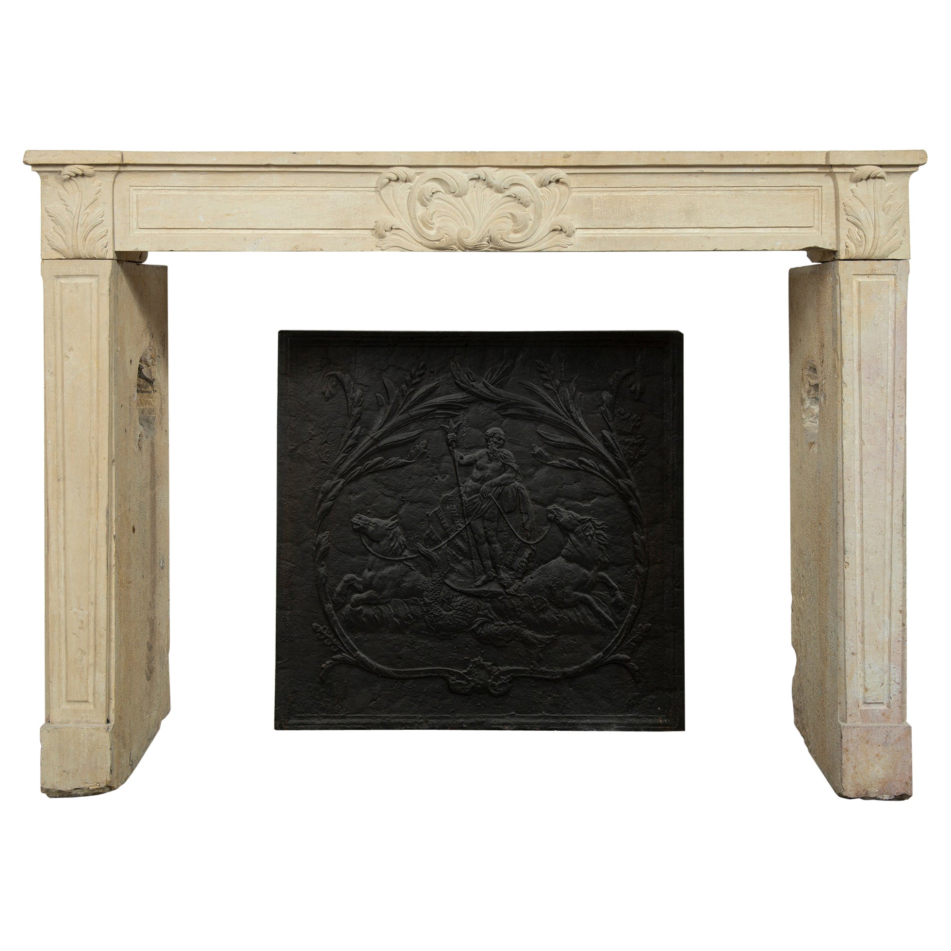 Strong Limestone Louis XVI Fireplace Mantel For Sale