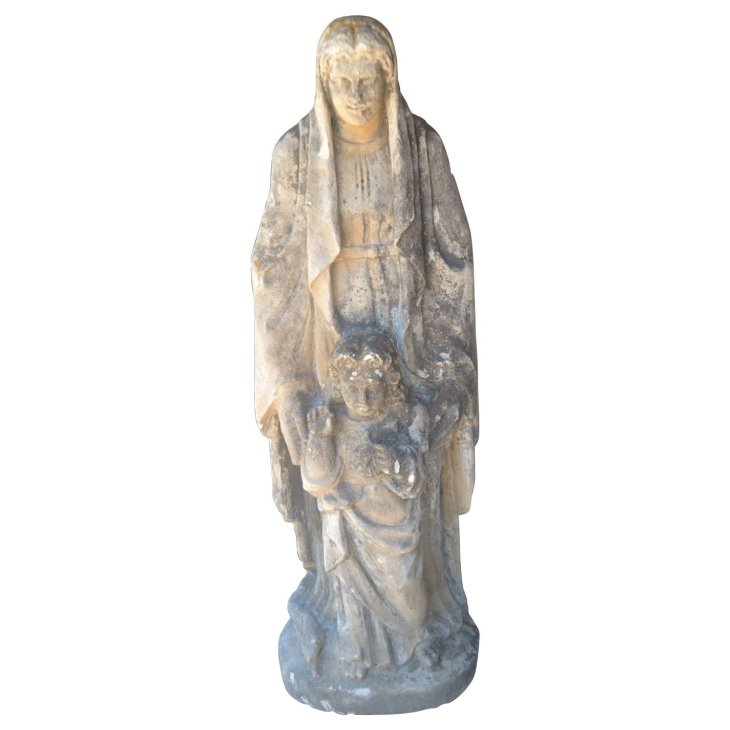 Carved Stone Statue of Saint Anne and Child Mary For Sale