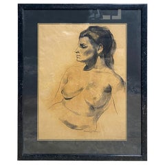 Emil Kosa Jr. Signed Framed Original Figurative Nude Charcoal Drawing on Paper