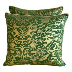 Pair of Green and Silvery Gold Fortuny Pillows