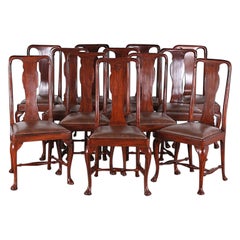 Set of Twelve English Mahogany Queen Anne Style Dining Chairs 