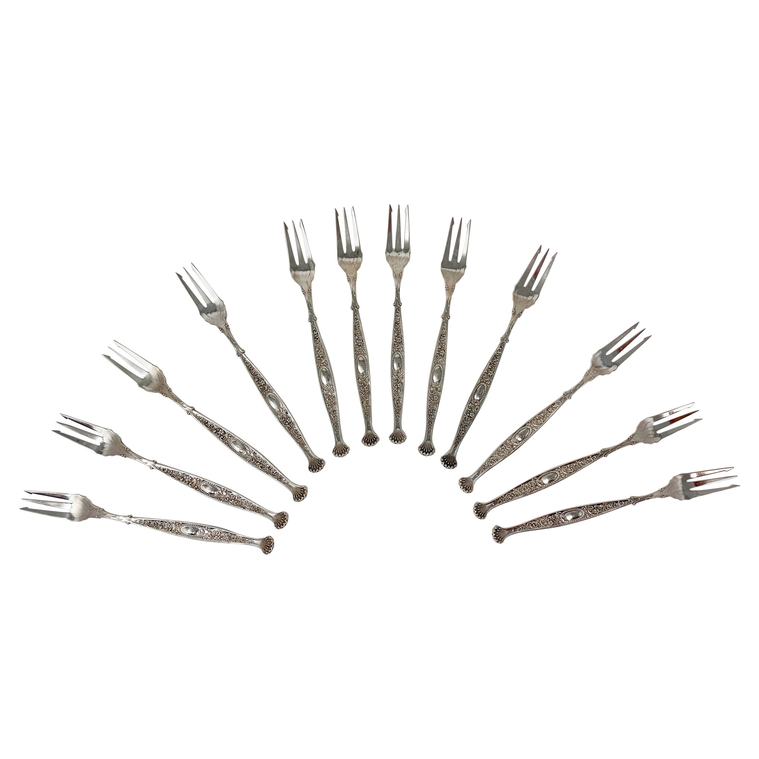 Collet French Sterling Silver and Motherofpearl Oyster Forks Set 12