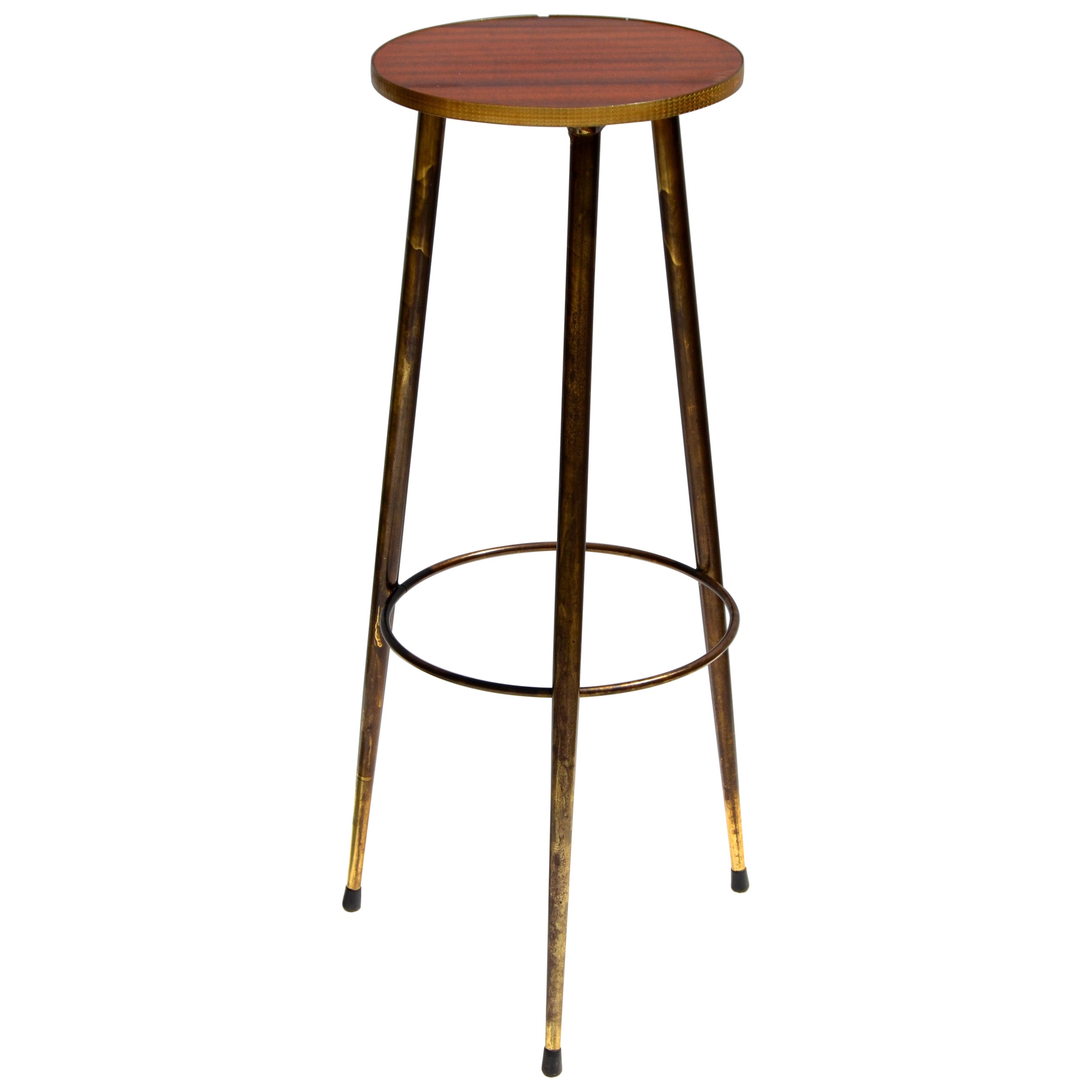 Mid-Century Modern Bronze, Brass & Laminate Wood Drink Side Table Tripod Base