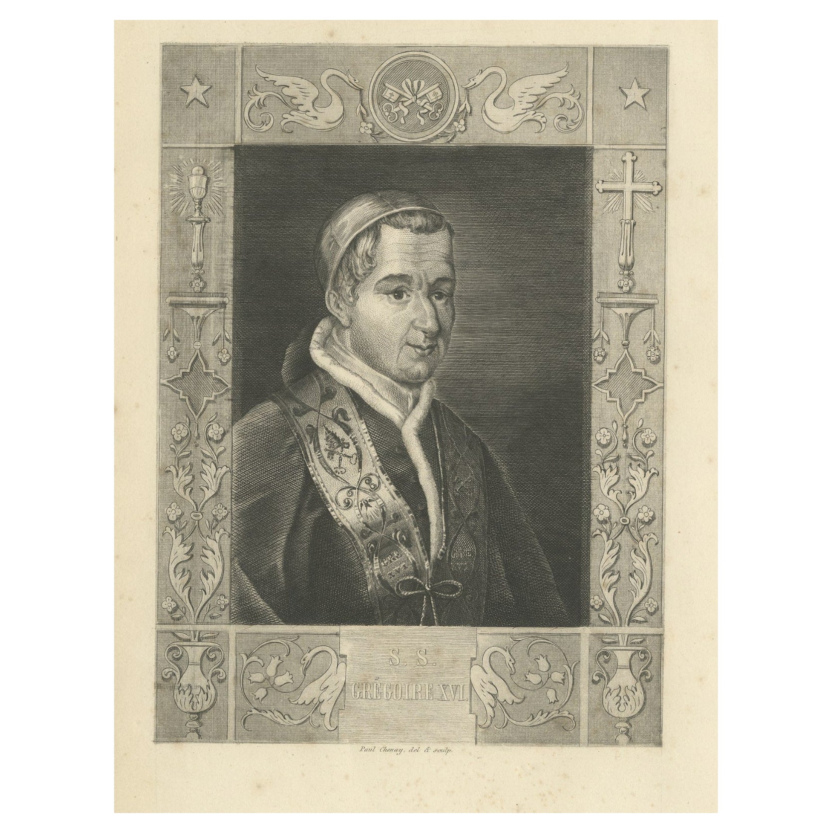 Antique Portrait of Pope Gregory XVI, 1845 For Sale