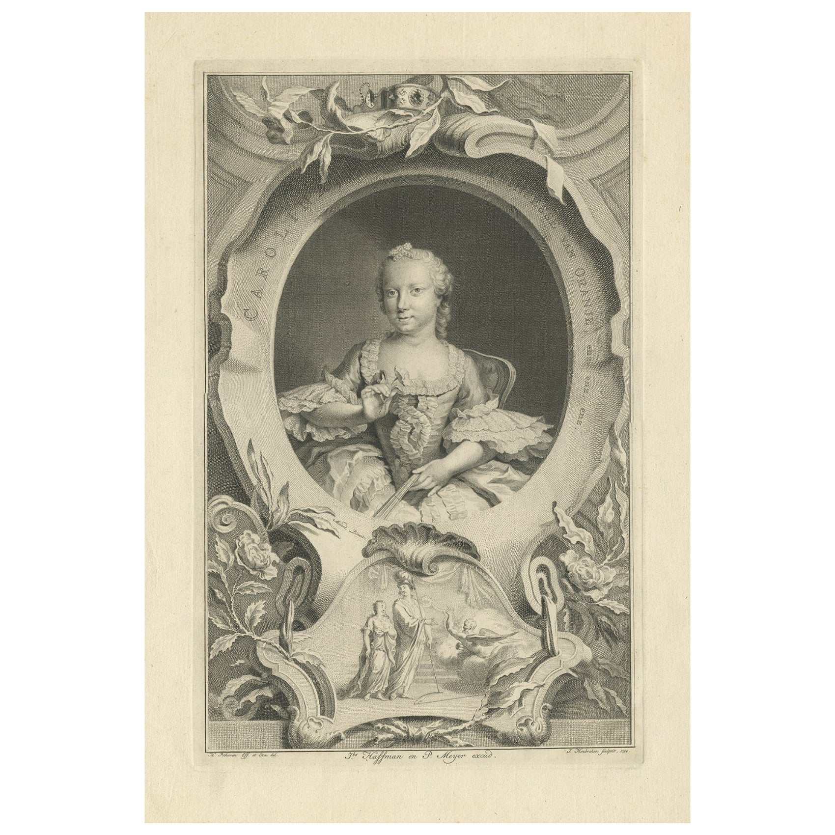 Portrait ancien de la princesse Carolina, princesse d'Orange-Nassau et de Weilburg