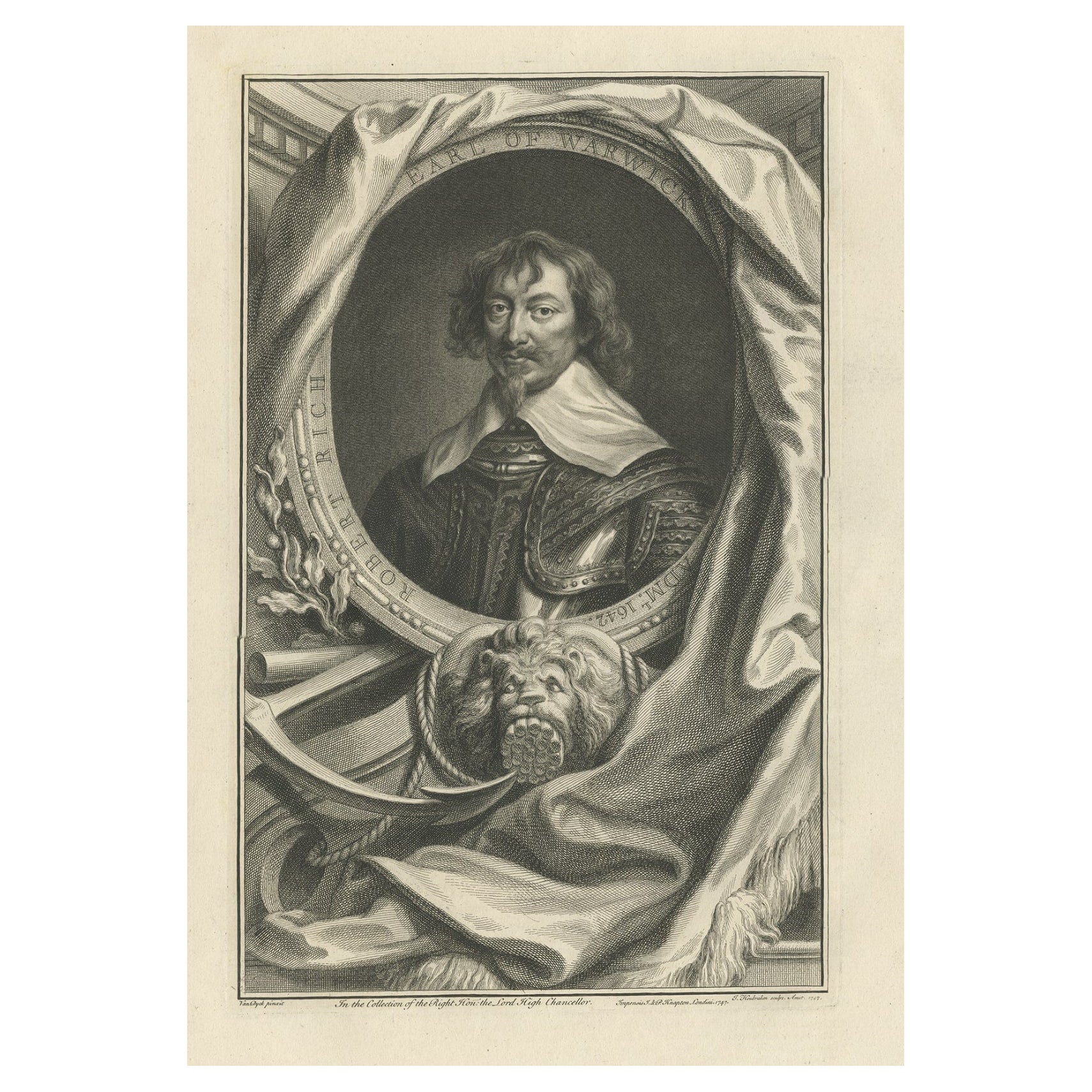 Old Portrait of Robert Rich, English Colonial Administrator, Admiral and Puritan