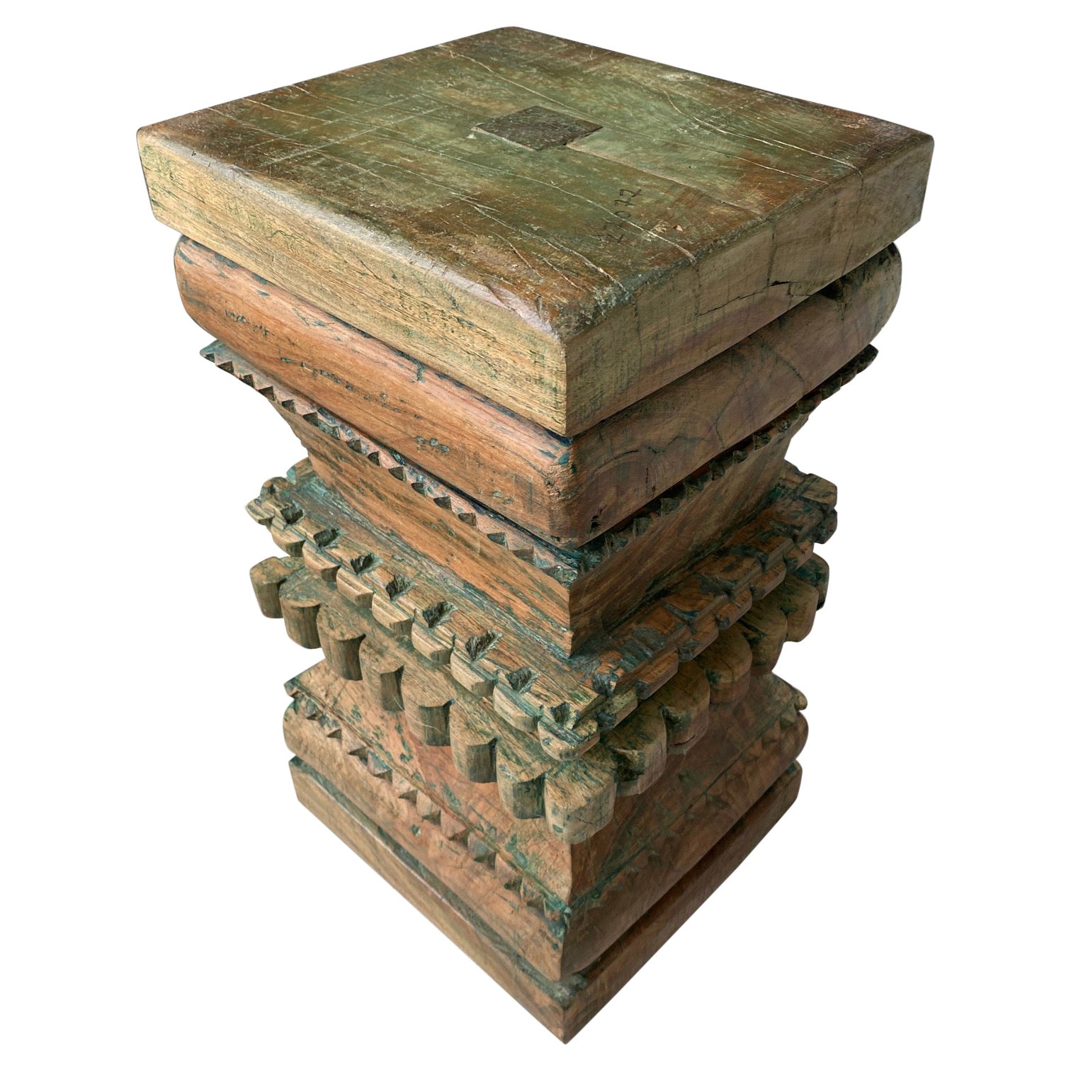 Antique Rustic Carved Wood Side Tables For Sale