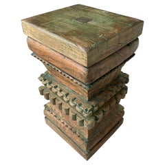 Antique Rustic Carved Wood Side Tables