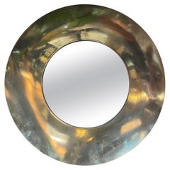 1960s Italian Round Wall Mirror with Brass Frame