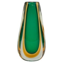 Tall Flavio Poli Sommerso Technique Vase in Clear, Amber and Green Glass