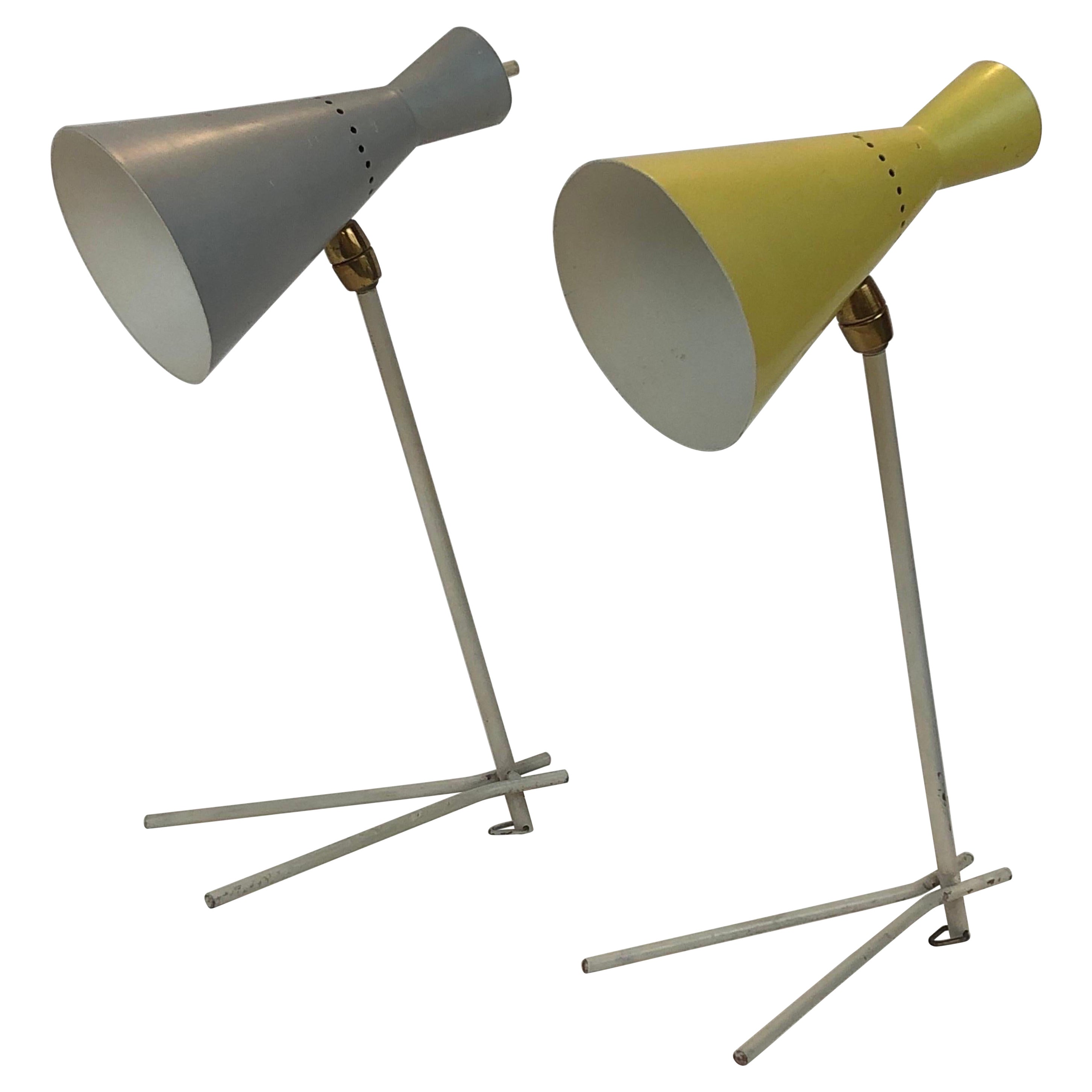 Versatile Pair of Spun Aluminum Stilnovo Table Lamp / Sconces