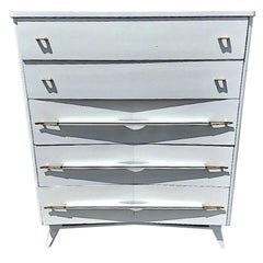 Vintage Atomic White Lacquered With Brass Highboy