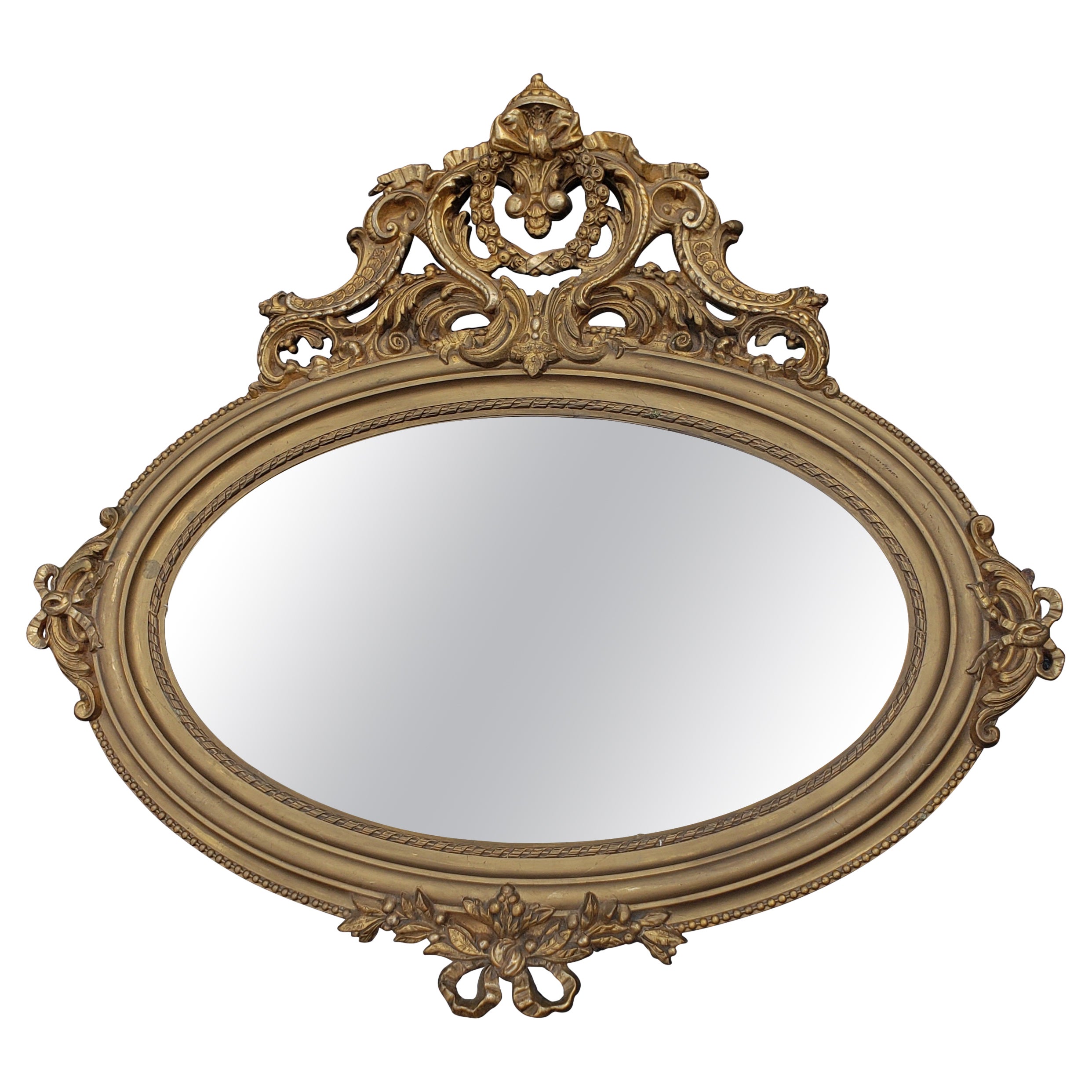 Louis XVI Style Giltwood Decorated Oval Wall Mirror For Sale