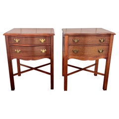 Chippendale Mahogany Serpentine Front 2-Drawer Side Tables Nightstands, a Pair