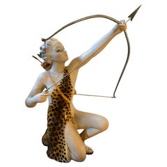 1940s Art Deco Porcelain Italian Sculpture of Diane The Hunter by Ronzan